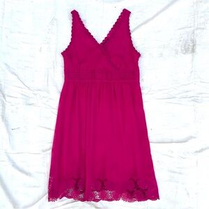 Tahari Pink Pleated Lace V Neck Side Zipper Sleeveless Dress!
